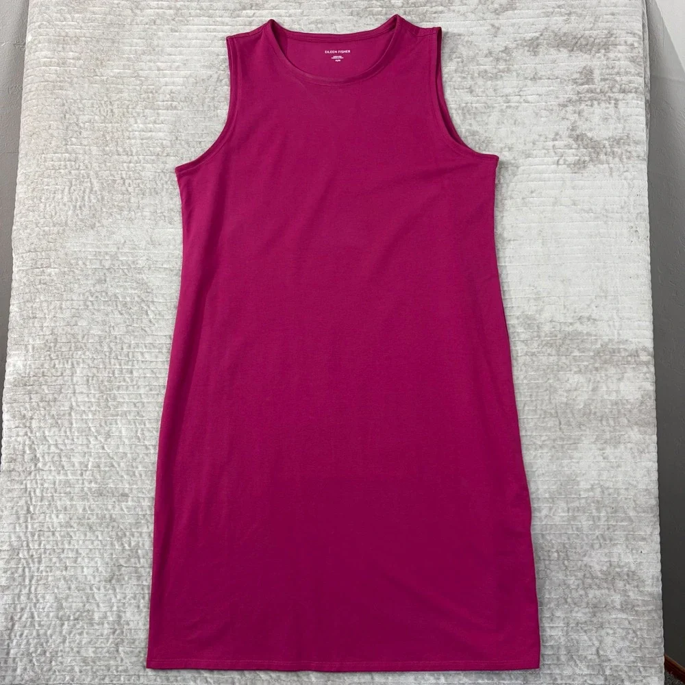 Eileen Fisher Magenta Pink Organic Cotton Sleeveless Shift Dress Medium M